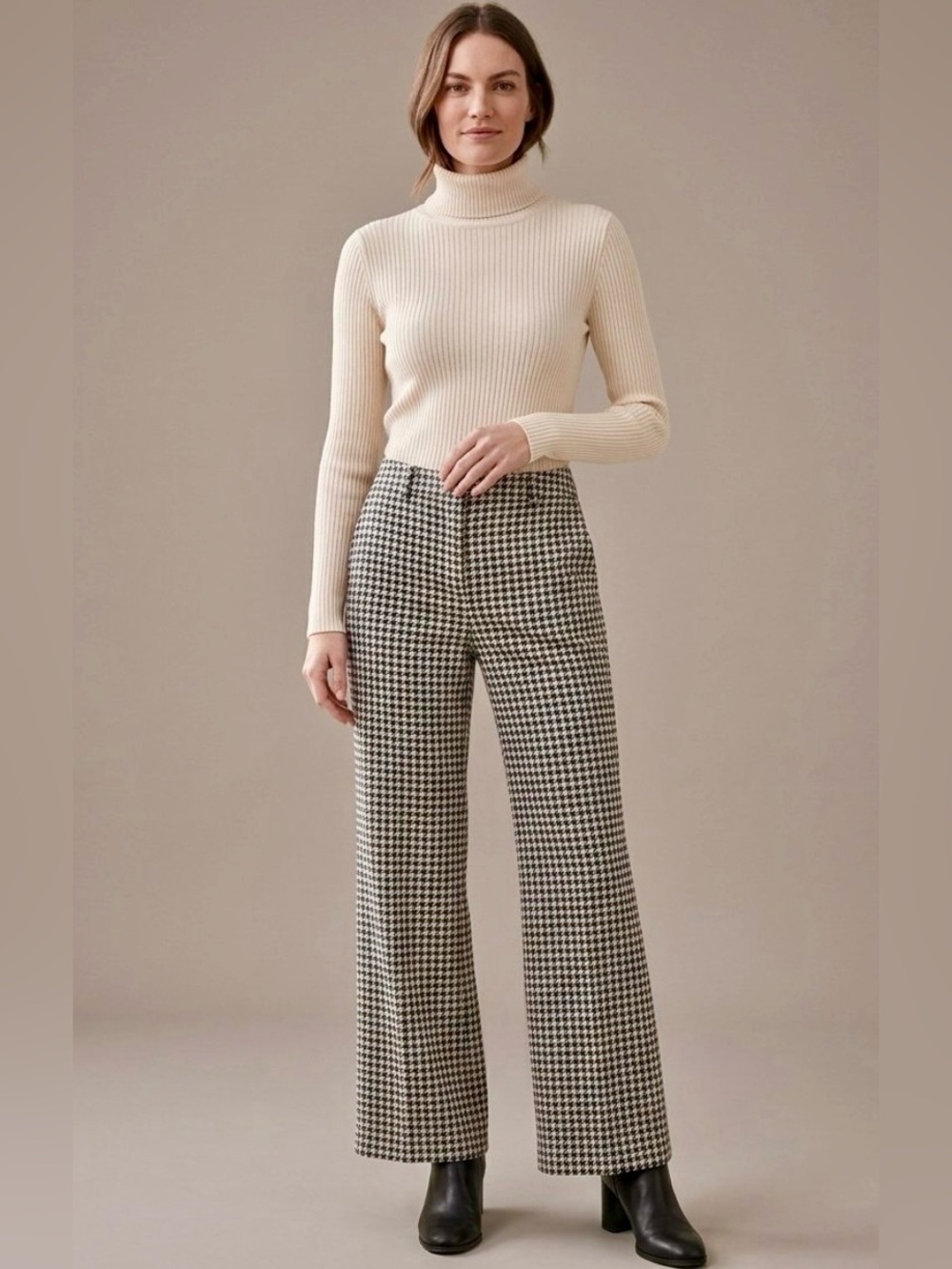 Cabi Houndstooth Wide-Leg Trousers - Size 8